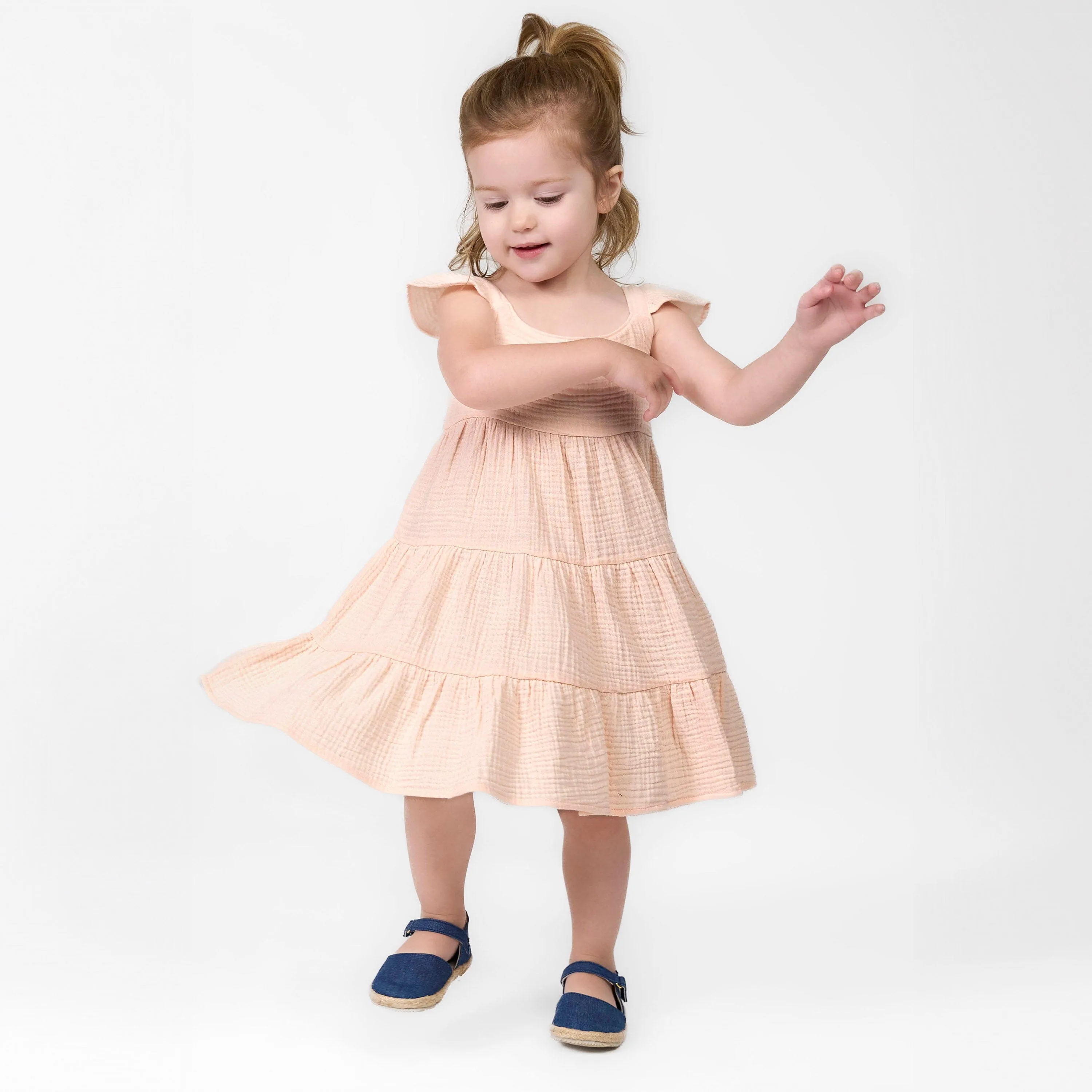 Toddler Girls Blush Tiered Cotton Gauze Dress