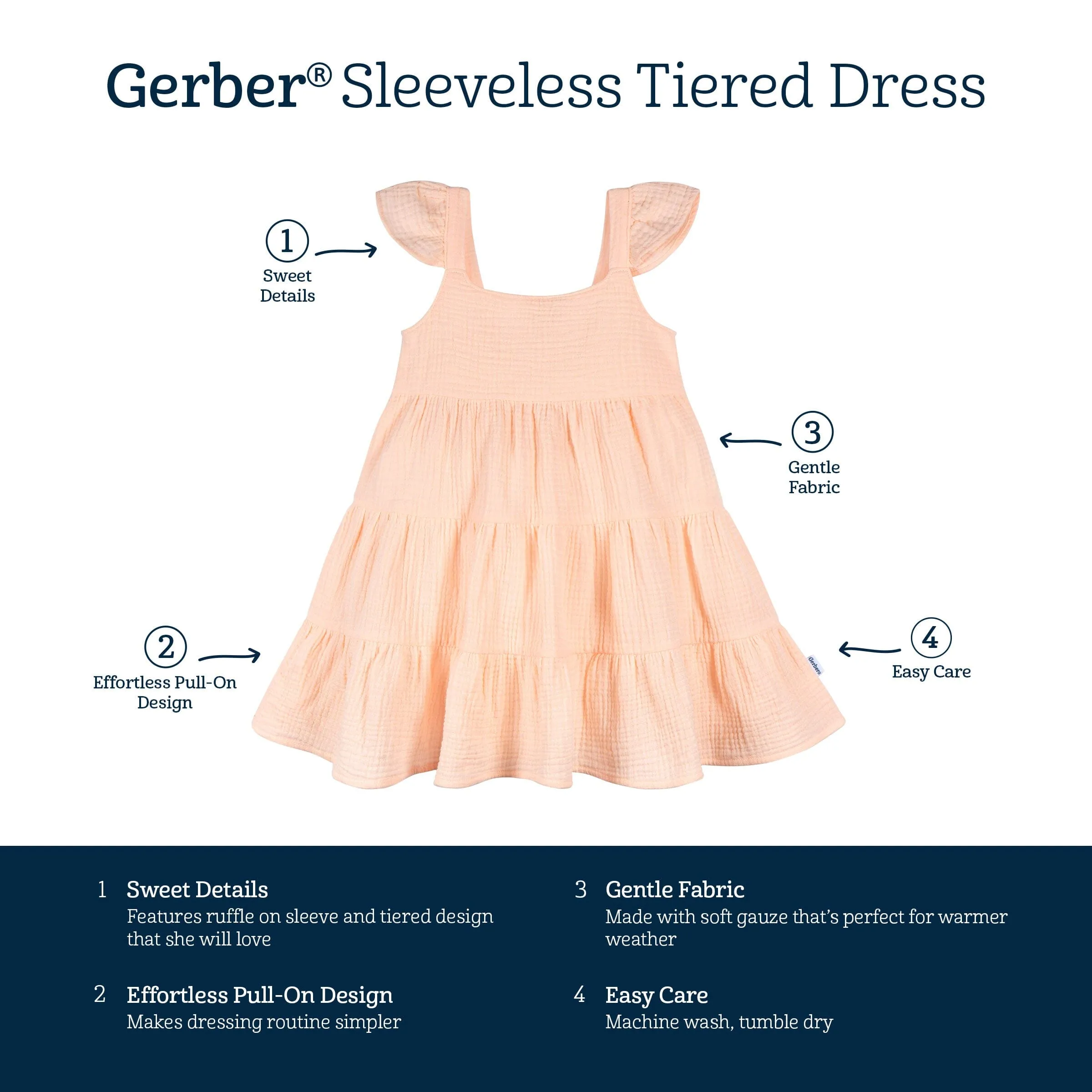 Toddler Girls Blush Tiered Cotton Gauze Dress