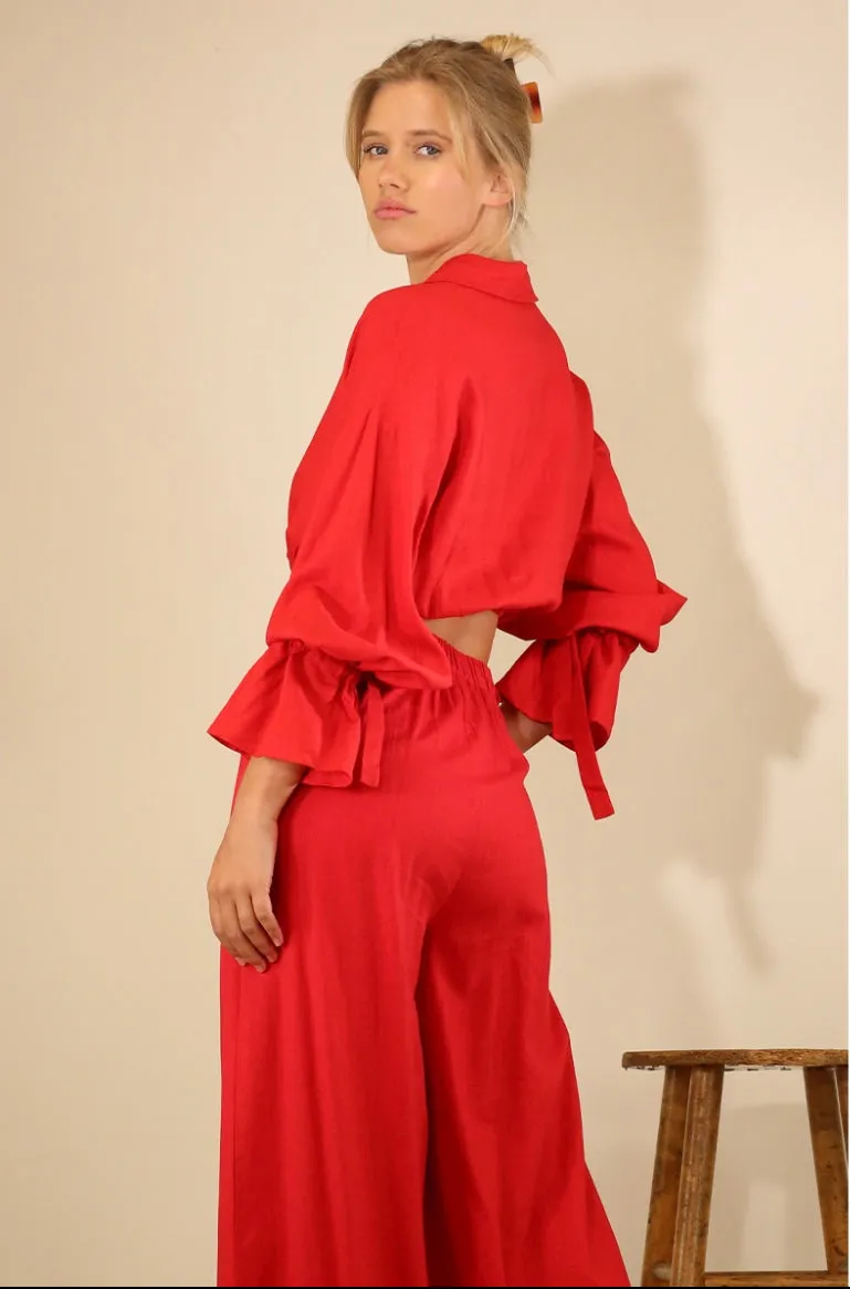 Tomato Red Wide Leg Pants