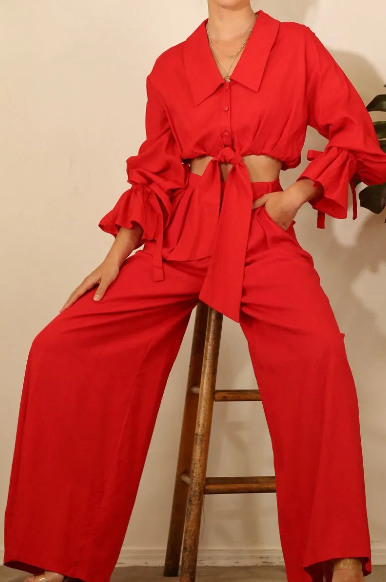 Tomato Red Wide Leg Pants