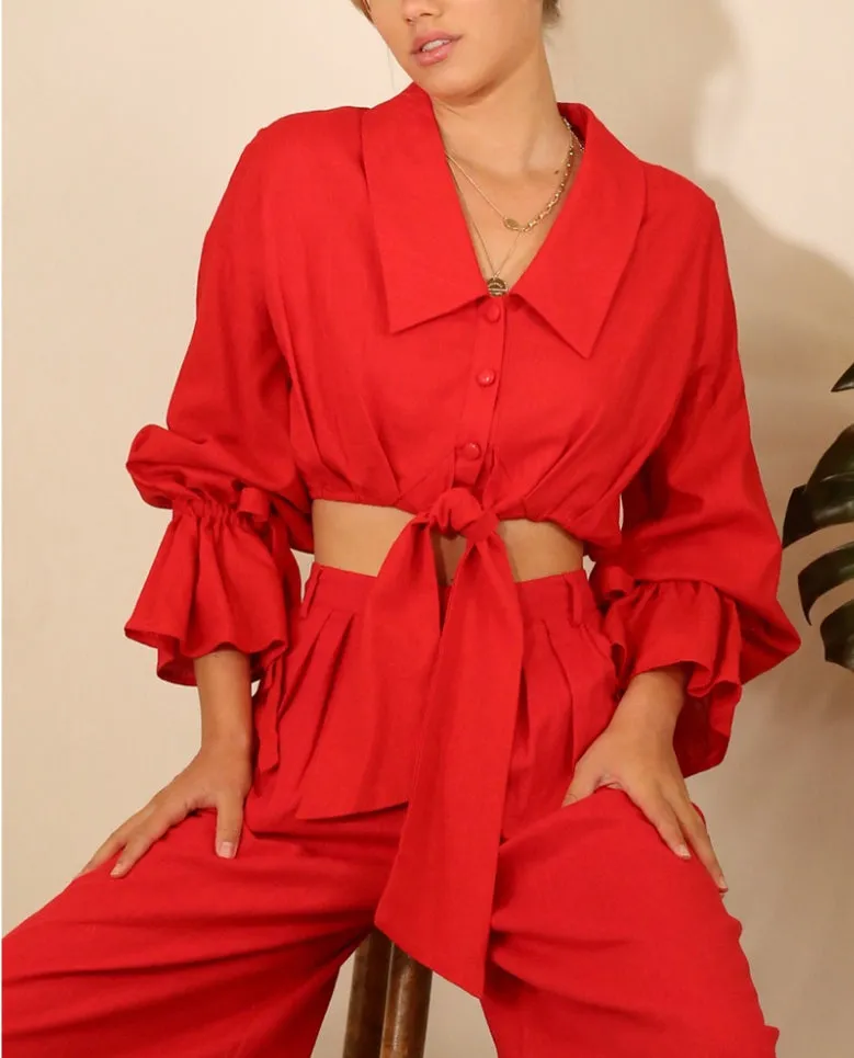 Tomato Red Wide Leg Pants