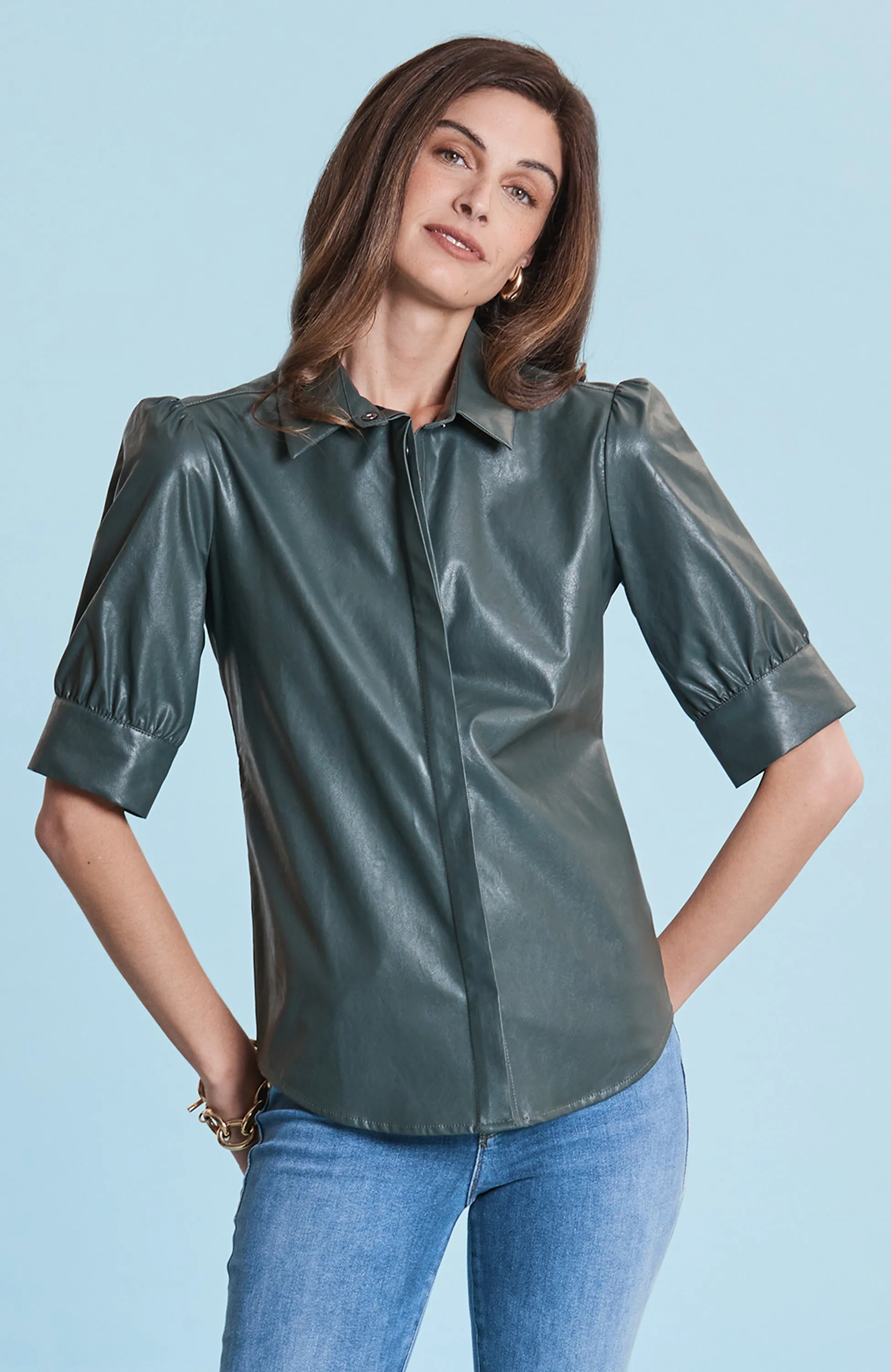 Tyler Boe Alice Vegan Leather Shirt - Brunswick