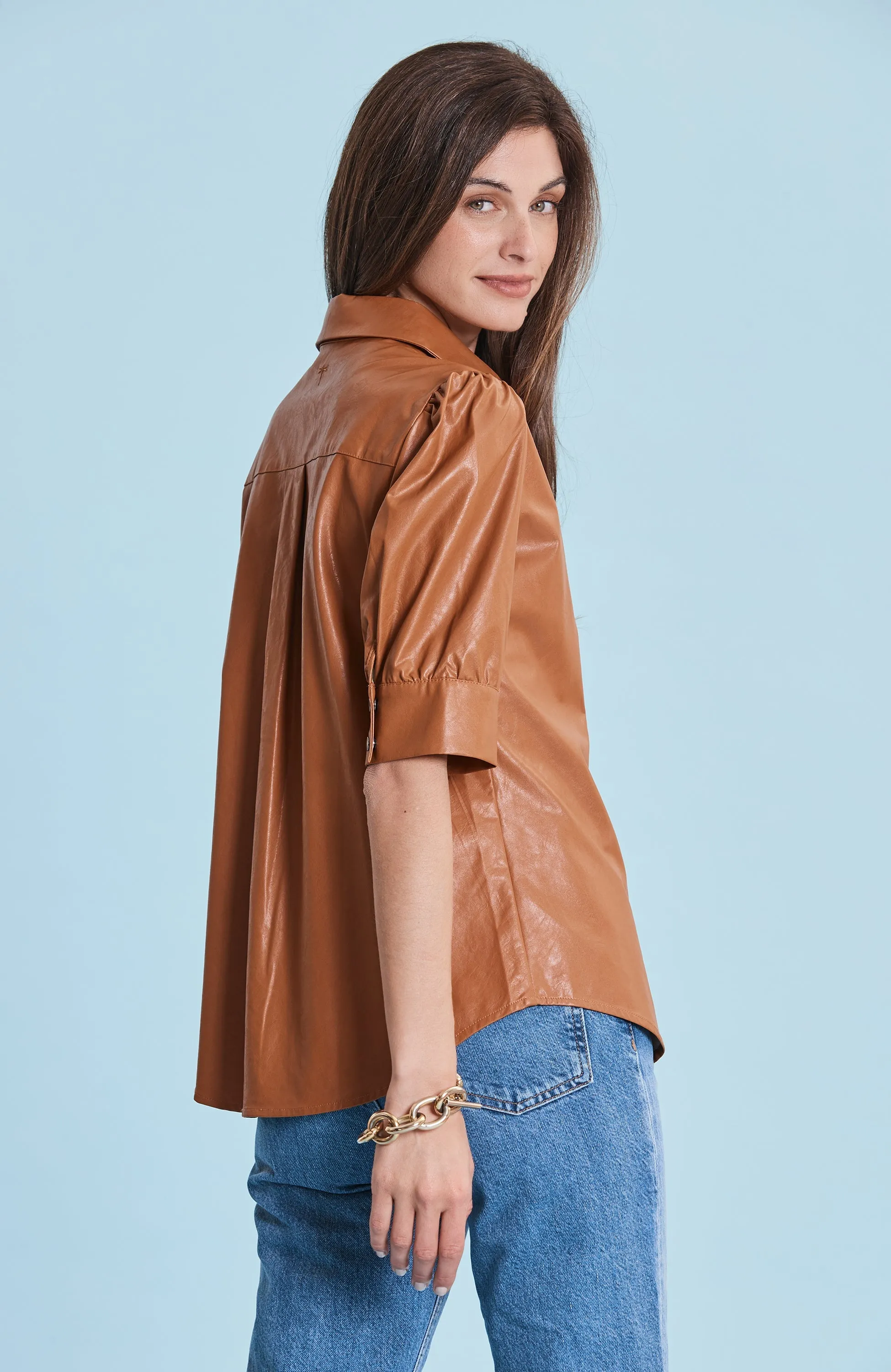 Tyler Boe Alice Vegan Leather Shirt - Pecan