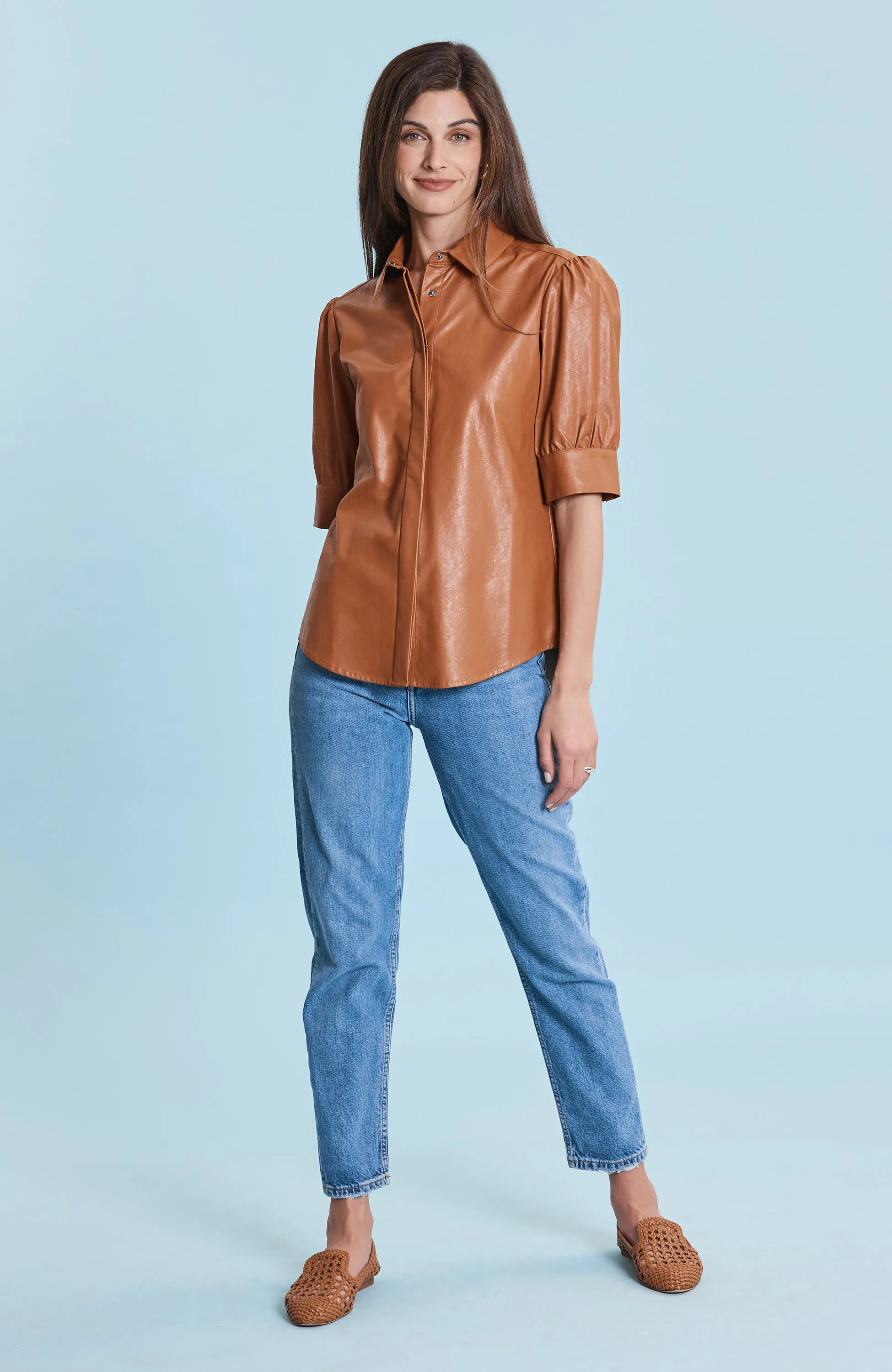 Tyler Boe Alice Vegan Leather Shirt - Pecan