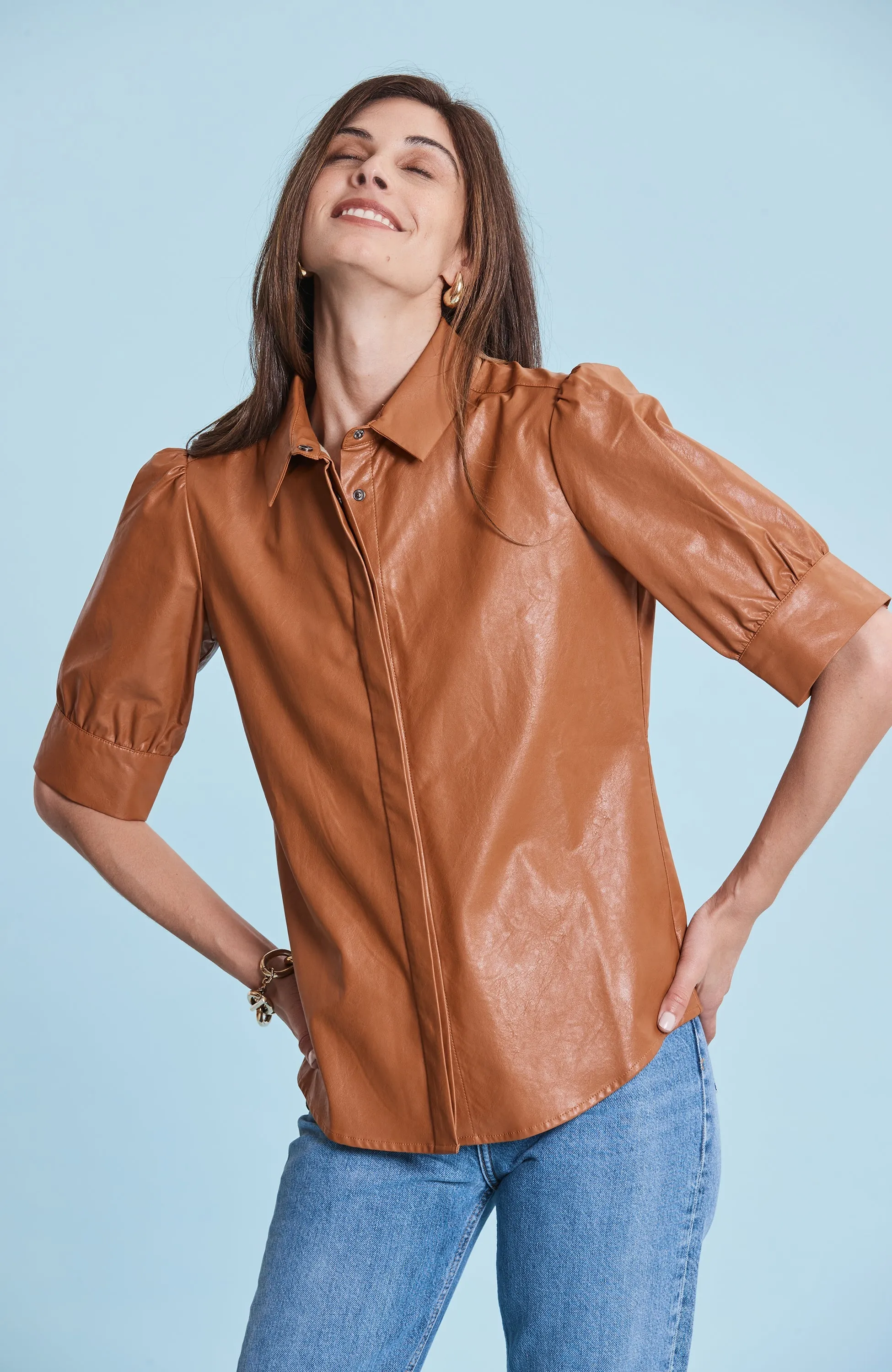 Tyler Boe Alice Vegan Leather Shirt - Pecan