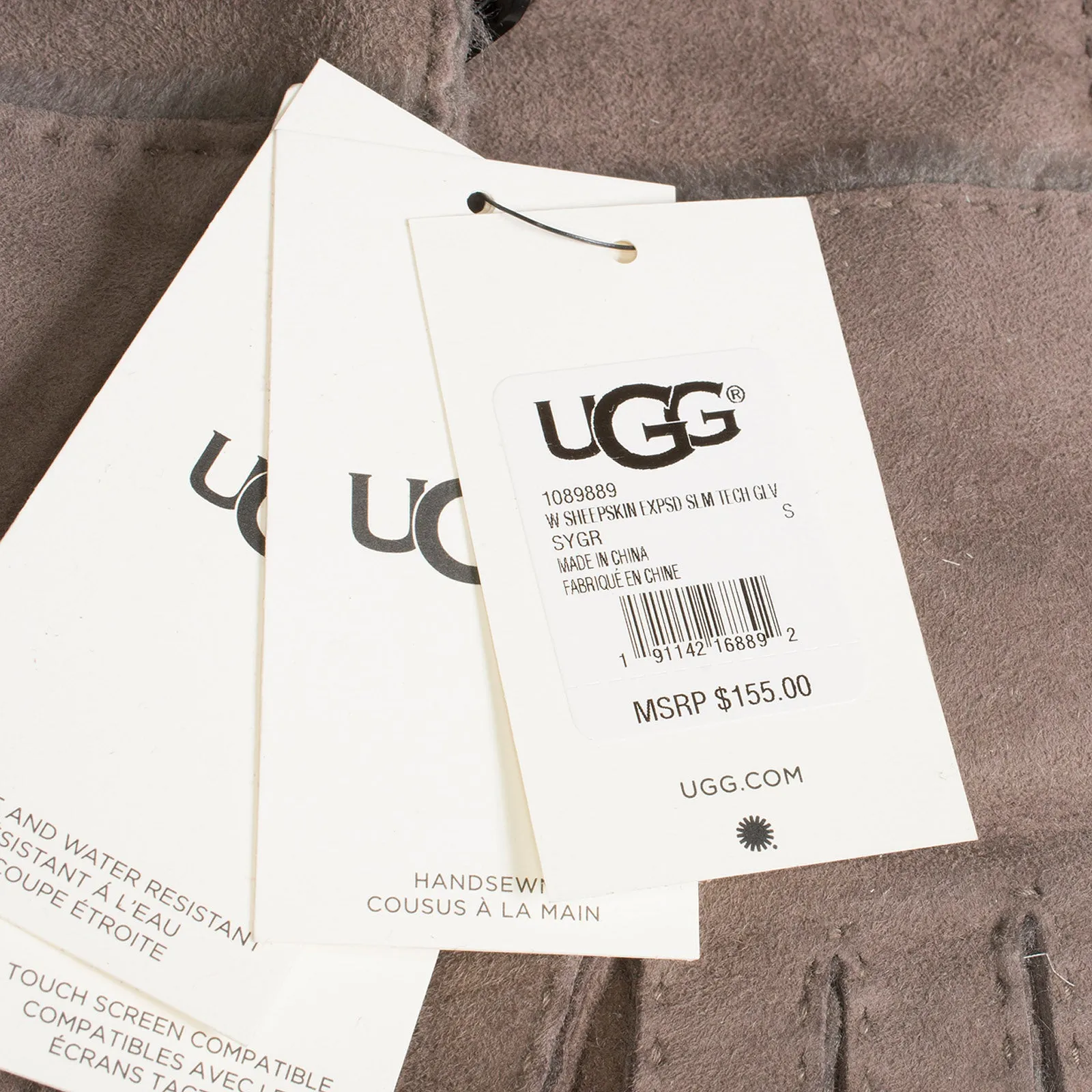 UGG Sheepskin Exposed Slim Tech Stormy Grey Gloves - Women's