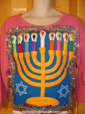 Ugly Christmas Sweater Party Hanukkah Sweater  Menorah (j293)