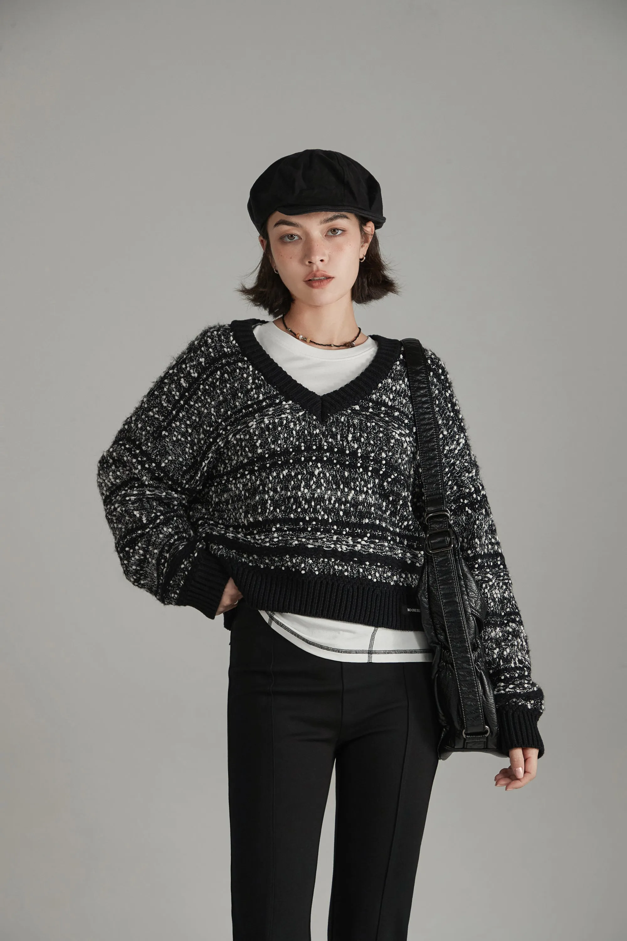 V-Neck Crop Knit Sweater