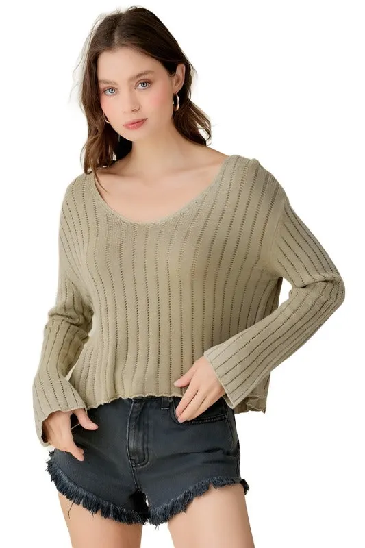 V-Neck Washed Crop Sweater