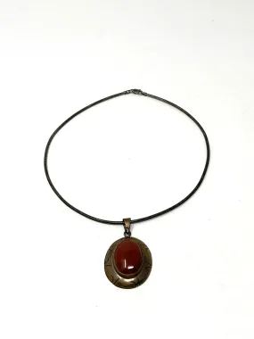 Vintage Bronze & Copper Stone Etched Global Necklace