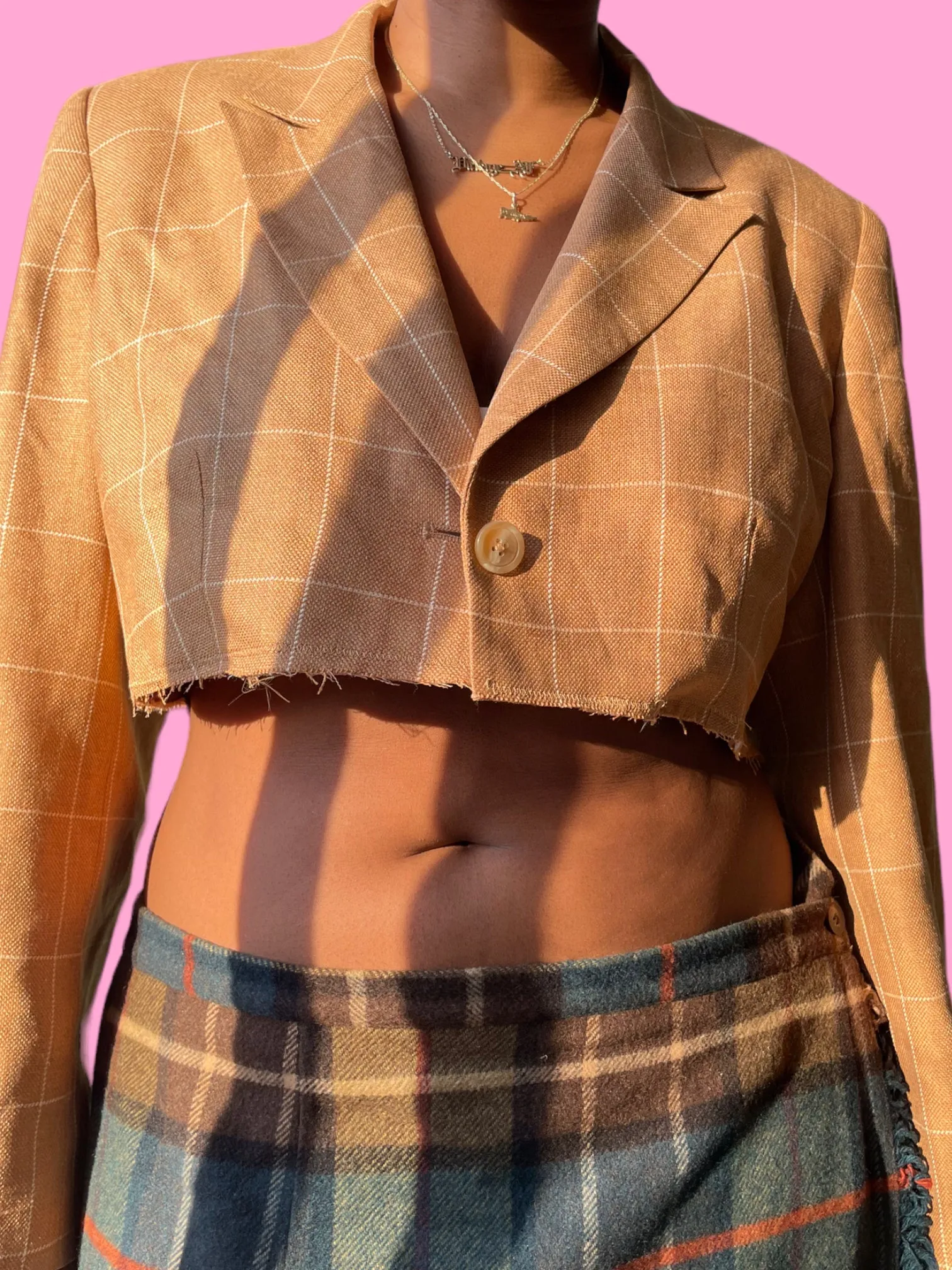 Vintage Crop Plaid Blazer