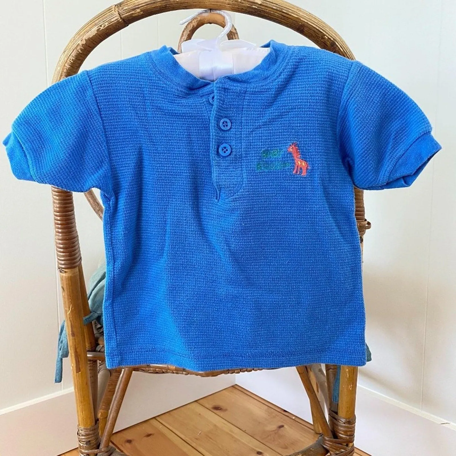 Vintage OshKosh B'gosh Short Sleeve Blue Giraffe Tee 24 Months USA