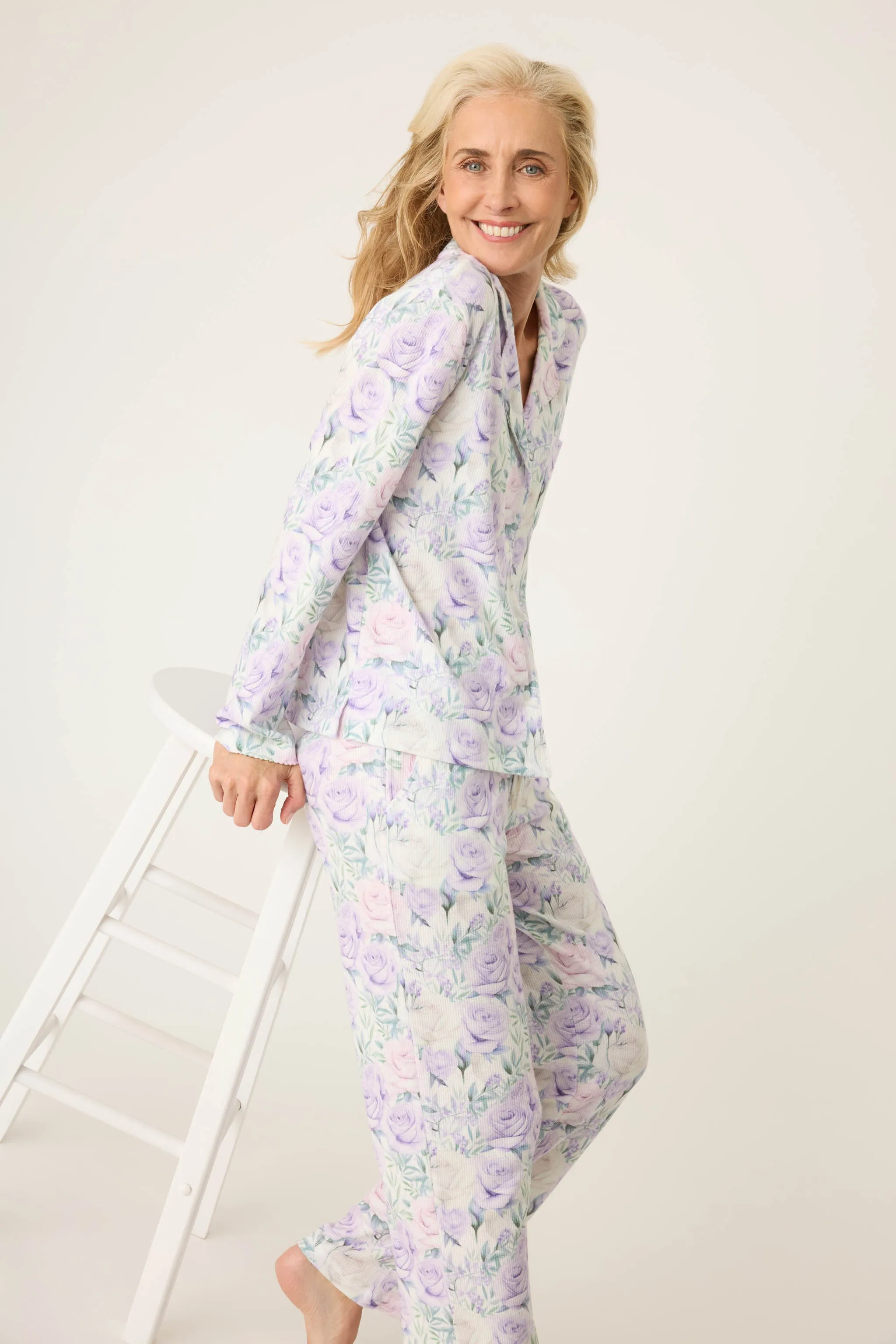 Violet Rose Floral Waffle Thermal PJ Set