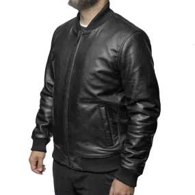 Whet Blu Men's Leather Bomber Jacket Black 100% Genuine Leather!