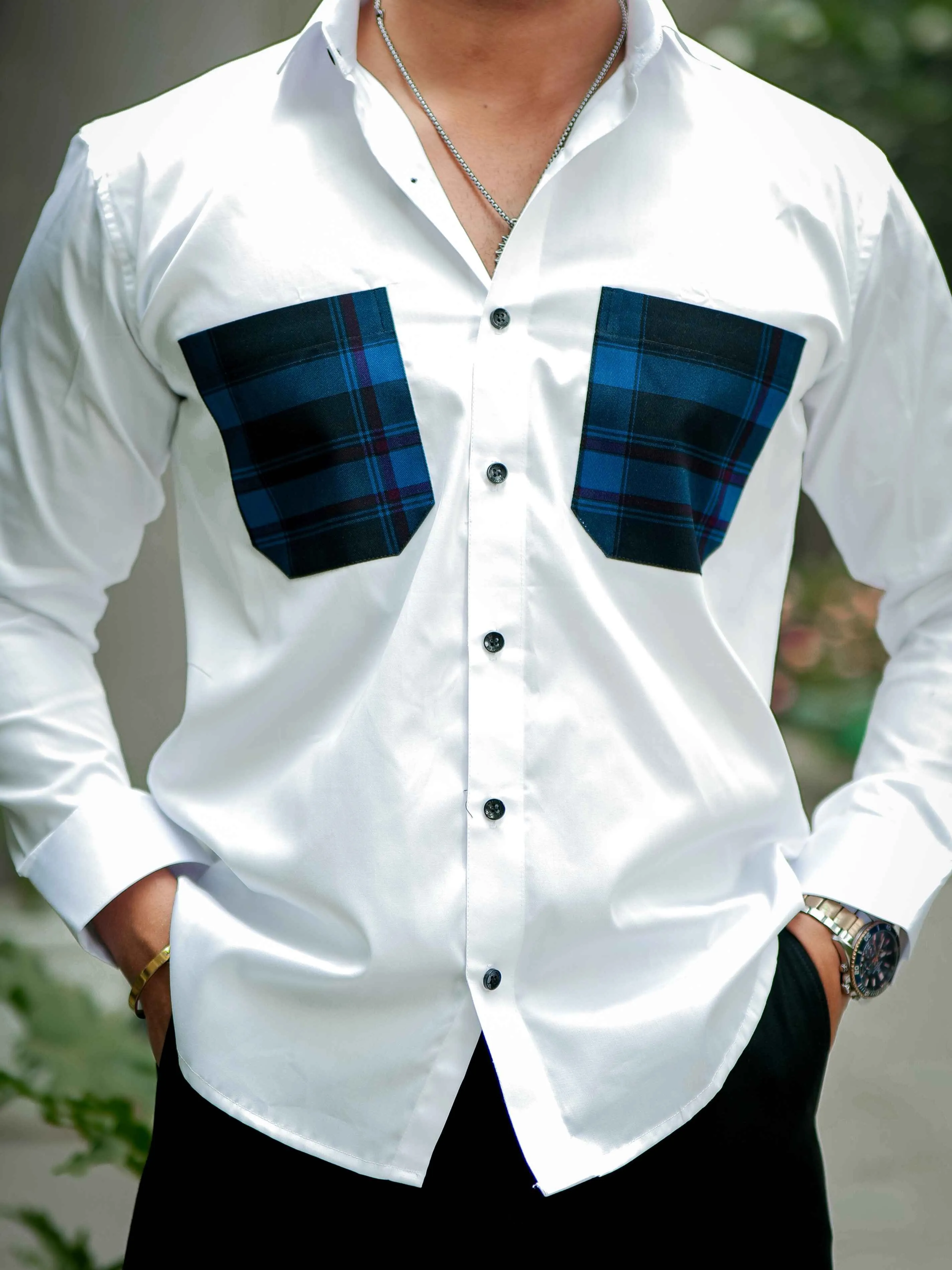 White Satin Cotton Designer Shirt