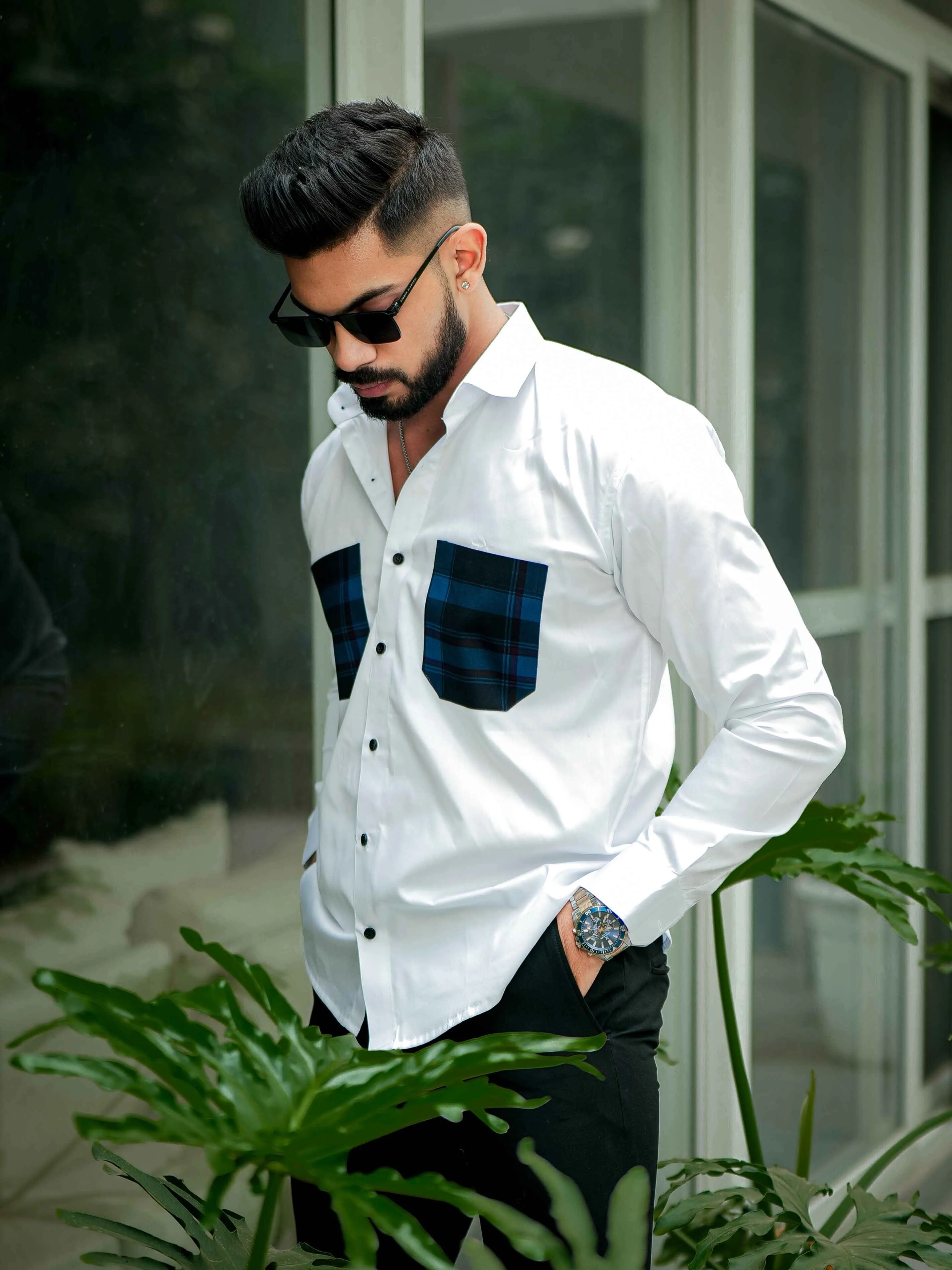 White Satin Cotton Designer Shirt