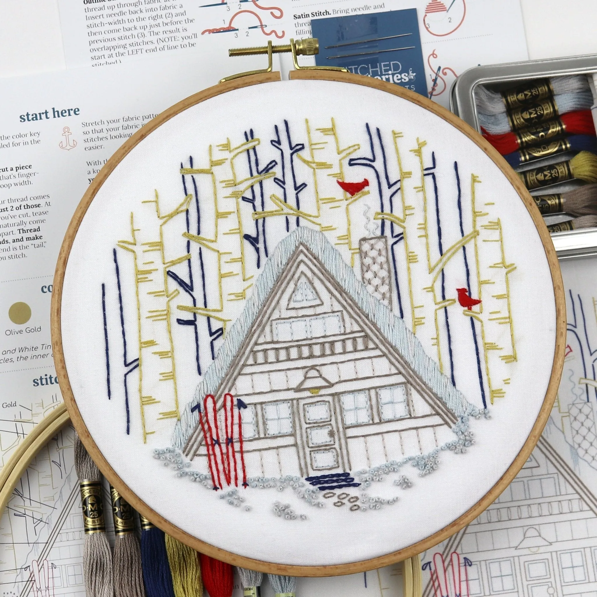 Winter Cabin Embroidery Kit