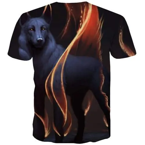 Wolf T-shirt Men Animal Tshirt Anime Flame T-shirts Graphic Abstract Tshirt Printed Funny T-shirts 3d Short Sleeve Punk Rock