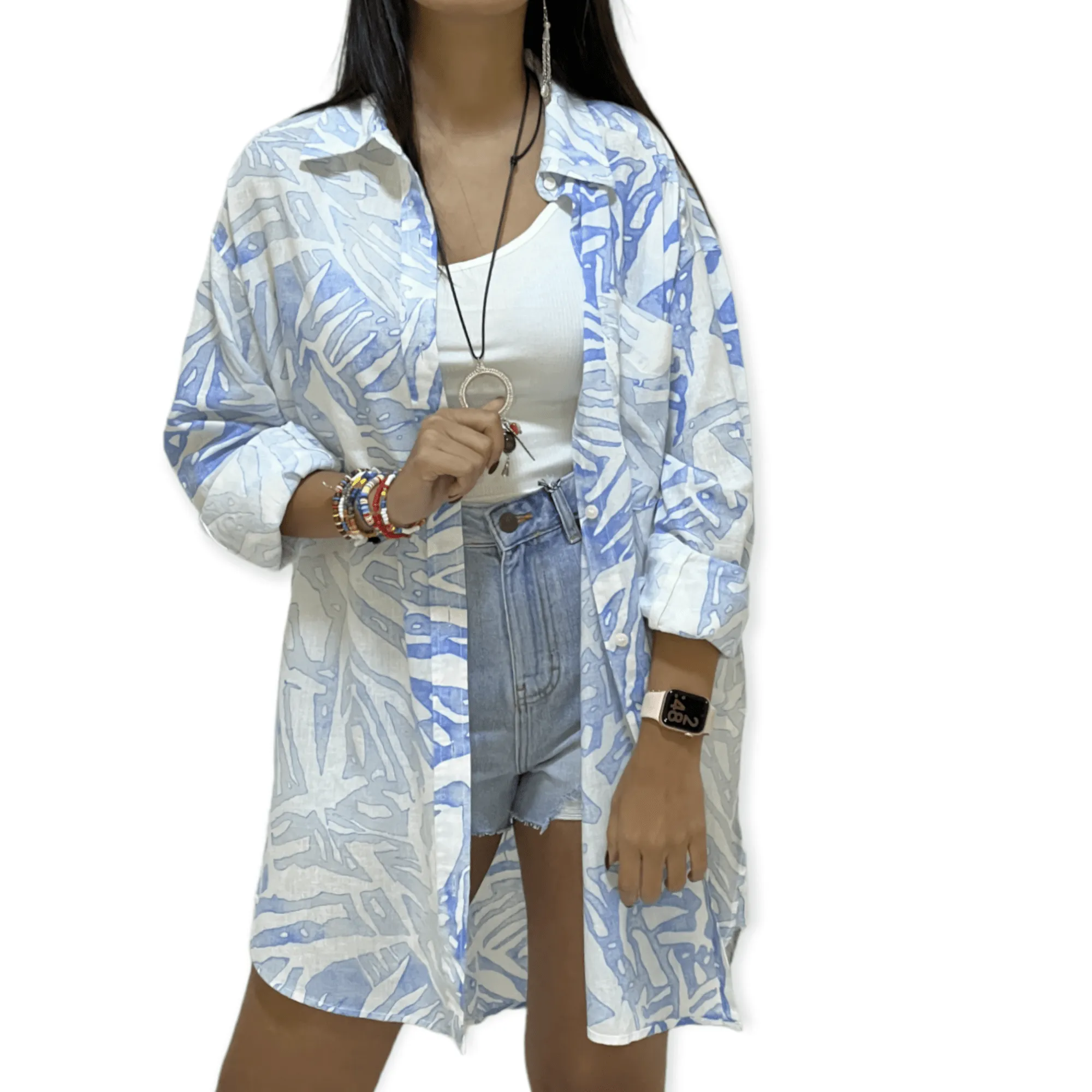 Women (OverSized / Long) Shirt - Blue x White