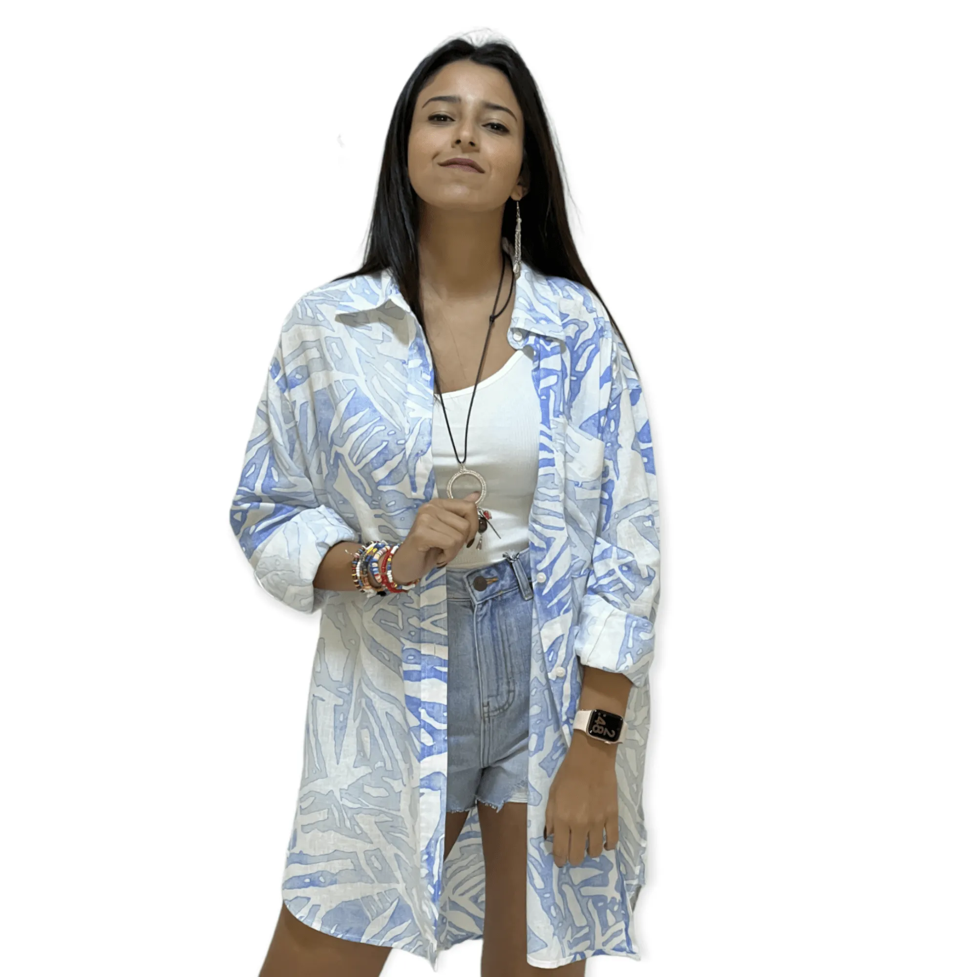 Women (OverSized / Long) Shirt - Blue x White