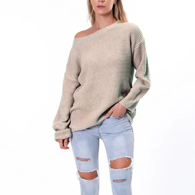 Women winter fall long sleeve solid color knit sweater