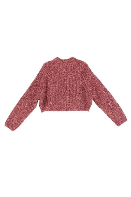 Womens Cropped Melange Sweater Top