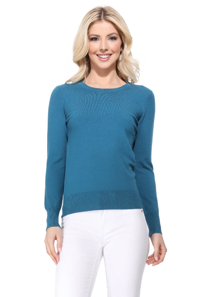 YEMAK Women's Crewneck Long Sleeve Pullover Soft Knit Top Sweater MK5500 (S-XL)