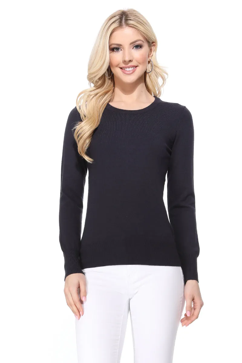 YEMAK Women's Crewneck Long Sleeve Pullover Soft Knit Top Sweater MK5500 (S-XL)