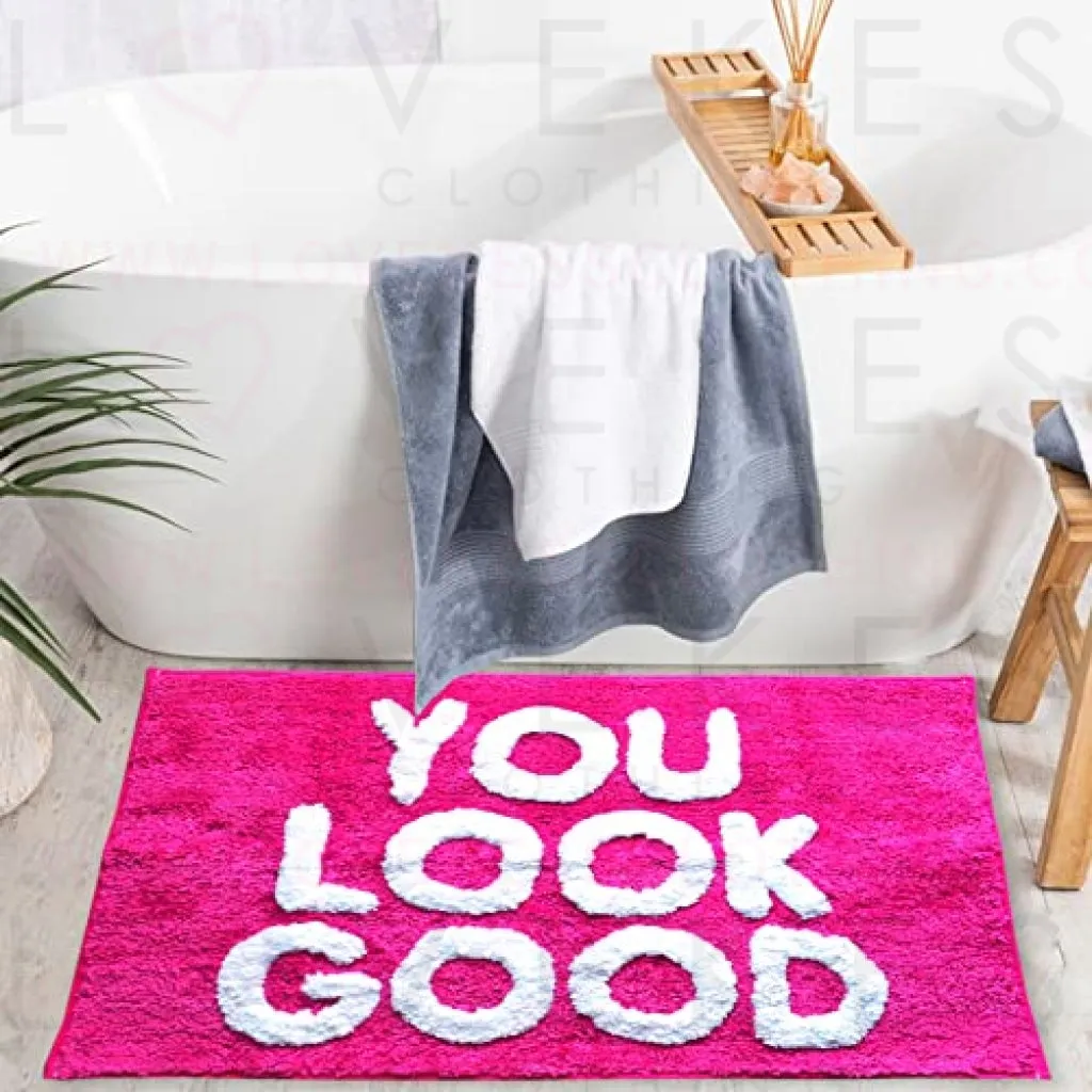 You Look Good Bath Mat Hot Pink Blush Cute Bathroom Rugs for Girls Hello Gorgeous Peach Coral Beautiful Funny Shower Fun Bathroom Decor Non-Slip Washable Kids Women